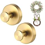 Upgraded Suction Cup Hooks for Wreaths on Glass, Doors and Bathroom Mirrors Waterproof Stainless Steel No Drilling for Glass Window Door Bathroom Mirrors (2 Golden,