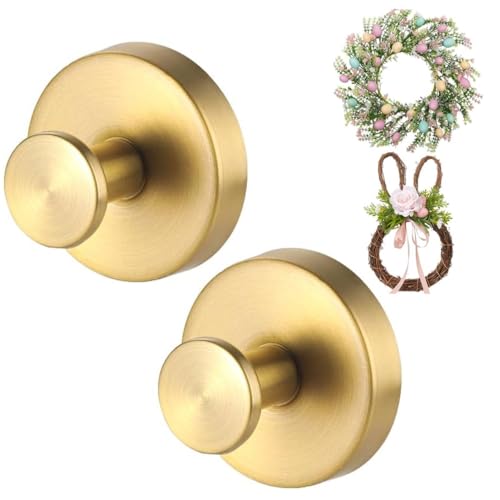 Crochets à ventouse améliorés pour couronnes sur verre, portes et miroirs de salle de bain en acier inoxydable étanches sans perçage, pour fenêtre en verre, porte, miroirs de salle de bain (2 dorés,