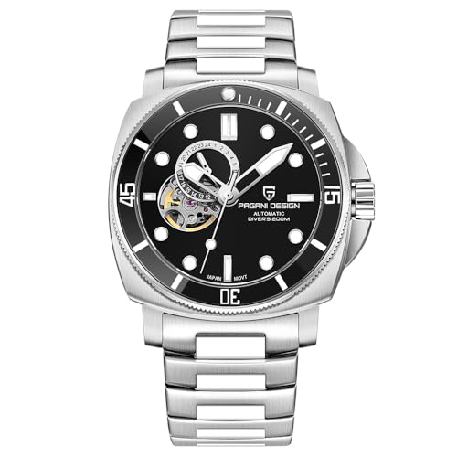 Pagani Design- Montre Automatique pour Hommes, Bracelet décontracté en Acier Inoxydable avec Glace Saphir élégante, Bracelet en Nylon NH39, PD1736 (PD-1736 feuillard d'acier Noir)
