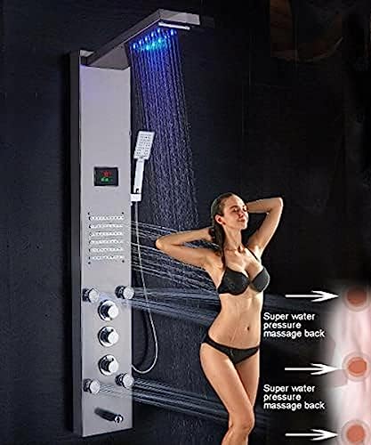 Shower System, Shower Panel Tower System Led Rainproof and Waterfall Massage Jet Spraye Stainless Steel Shower Column-Brushed Gold,Brushed Nickel(Brushed Nickel) (Brushed Nickel) miniatura 3
