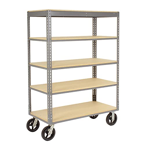 Global Industrial Easy Adjust Boltless 5 Shelf Truck, Wood Shelves, Rubber Casters, 60