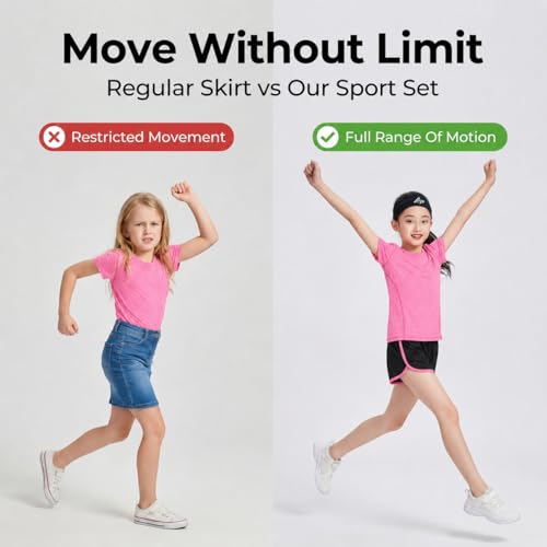 Image of Girls Short Sets with Athletic Shorts and Workout Tops Quick Dry Athletic Clothing Sets 6-13 Years