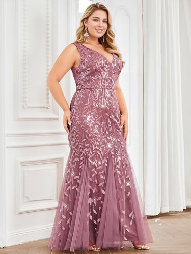 Image of Ever-Pretty Plus Sequin Formal Dresses Sleeveless V Neck Mermaid Ball Gowns Plus Size Prom Dress