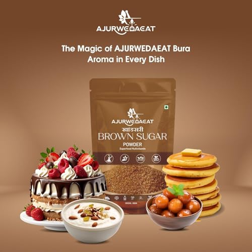 Image of AJURWEDAEAT Brown Sugar Organic Natural Sweetener Powder Unrefined Healthy Alternative No Preservatives Fine Granules for Tea Coffee Baking Made in India (460 GM - Pack Of 2)