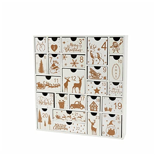 ZyCC Calendrier de Noël en bois avec pendentif compte à rebours - Décoration délicate de festival - Boîte de rangement pour bijoux et bonbons (couleur : blanc) Cover