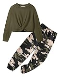 NECIOUS Teen Girls Clothes Size 14-16 Girls Fall Outfits Two Piece Trendy Twist Front Sweatshirt Green Casual Pants Tween Clothing Sets