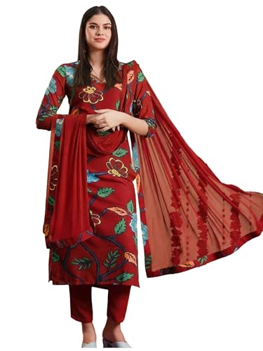Image of GoSriKi Women's Rayon Blend Straight Printed Kurta with Pant & Dupatta