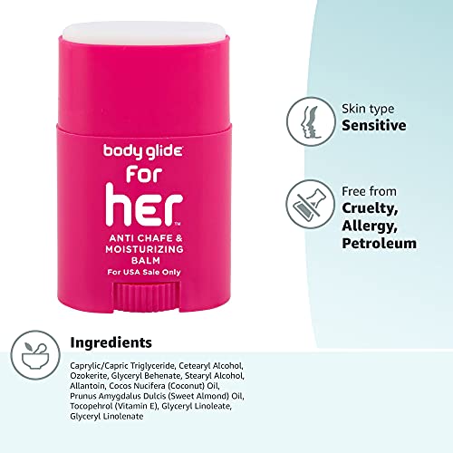 Body Glide For Her Anti Chafe Balm: Anti Chafing Stick With Added Emollients. Prevent Rubbing Leading To Chafing, Raw Skin, And Irritation. Use For Arm, Chest, Bra, Butt, Groin, And Thigh Chafing: 0.8Oz #TOP5