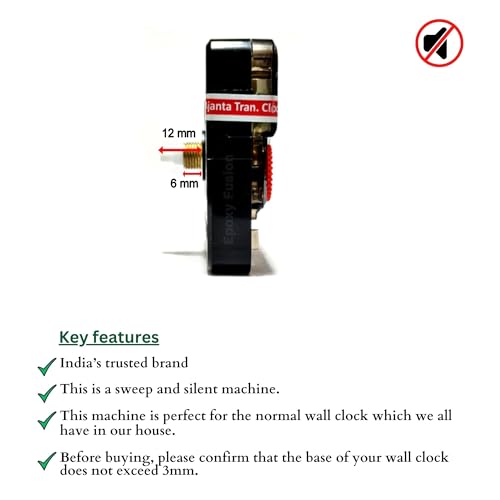 Image of Epoxy Fusion12mm Wall Clocks Silent Movement Battery Operated Clock Movement and Needles, Quartz Wall Clock Movement Replacement Clock Machine with Hands (Only Movement Sweep and Silent)