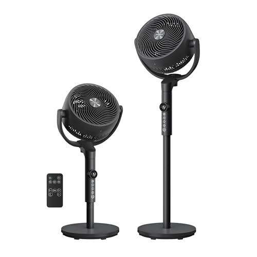 SONGMICS Standventilator, Ventilator leise 20 dB mit Fernbedienung, Luftzirkulator 120° und 135° Oszillation, 15 Geschwindigkeiten, 15 Std. Timer, 3 Modi, höhenverstellbar, tintenschwarz XFC002B1EU