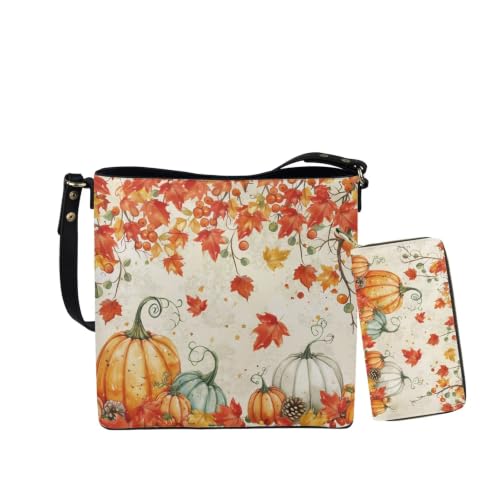 Image of HUGS IDEA Leather Purses and Handbag for Women Bucket Bag with Wrist Wallet 2 Packs