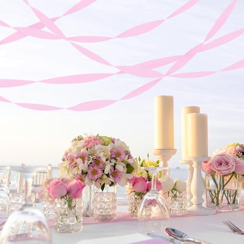 Image of 8 Rolls Crepe Paper Streamers, Light Pink Streamers Party Decorations for Baby Shower Bridal Shower Wedding Bachelorette Party Girls Birthday Valentines Galentines Day Mother's Day