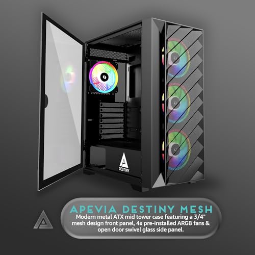 Boîtier PC de jeu Destiny Mesh Apevia avec 4 ventilateurs ARGB