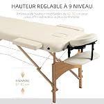 HOMCOM Lit/Table de Massage cosmetique Pliable en Bois 2 Zones crème