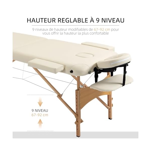 HOMCOM Lit/Table de Massage cosmetique Pliable en Bois 2 Zones crème