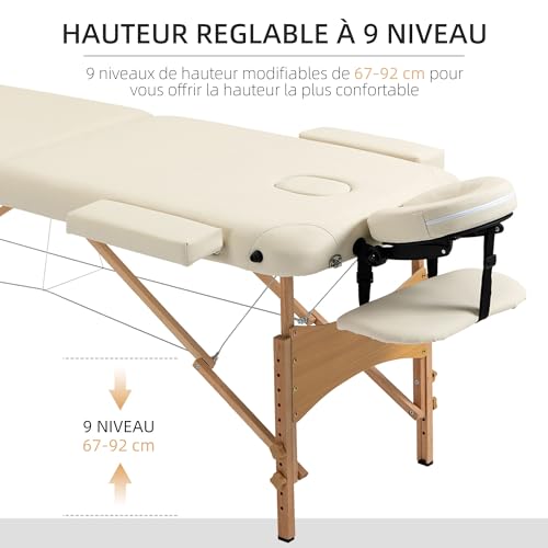 Table de Massage cosmetique Pliable en Bois 2 Zones crème – Image 4