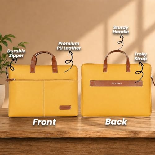 Image of Giftana 6 in 1 Laptop Bag with Personalized Diary and Pen, Keychain, Card Holder, Mobile Stand with Name, Customized Fathers Day Gift for Dad, Corporate Gift for Employees (Yellow)