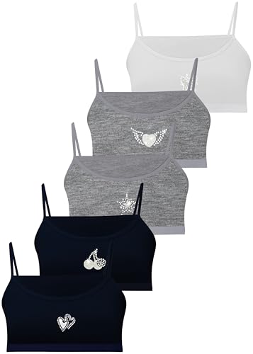 LOREZA ® 5 Mädchen Bustier aus Baumwolle mit Strass - Spaghettiträger...