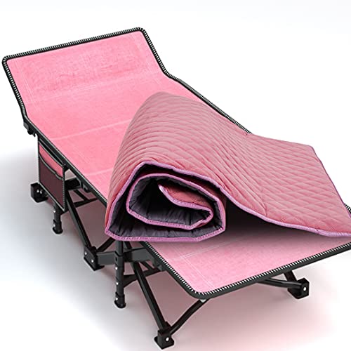 NAIZEA Folding Camping Cot Camping Bed Portable Military Cot, Double Layer 1200D Fine Linen Strong Heavy Duty Wide Sleeping Cot with Carry Bag for Indoor Outdoor (Pink with Mat)
