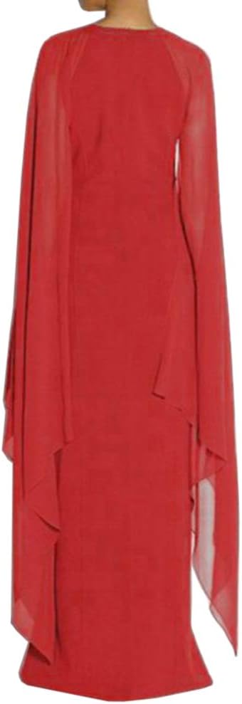 MAYFASEY Women's Elegant High Split Flare Sleeve Formal Evening Gowns Maxi Dress with Cape - Image 2