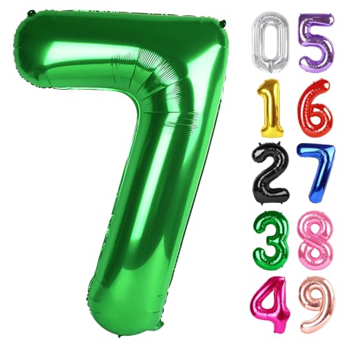 Image of Dark Green Number 7 Balloon 40 Inch, 7th Birthday Party Decorations, Giant 7 Foil Balloon for Party Supplies