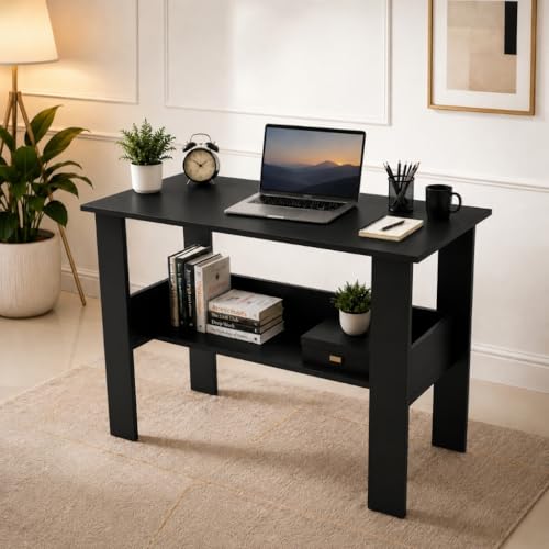 Image of SPYDER CRAFT Modern Specio Engineered Wood Study Table with Storage Shelf | Clean Minimalist Computer Desk for Home, Office, & Bedroom | Durable & Easy to Clean (Black) (Assembly DIY)