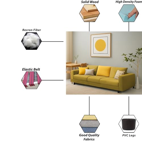 Image of Galib 3 Seater Sofa Set for Living Room (Yellow Fabric) Premium Fabric Sofa Set