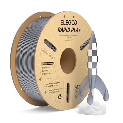 Image of ELEGOO Rapid PLA Plus Filament 1.75mm Silver 1KG, PLA+ 3D Printer Filament for 600 mm /s High Speed Printing, Dimensional Accuracy + /- 0.02 mm, 1kg Cardboard Spool(2.2lbs)