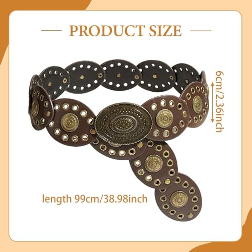 Women Waist Belt Style Boho Wide Belt for Shopping Jeans Corset Trousers Western Fashion Accessory 6cm Width Adjustable Buckle- Coffee4