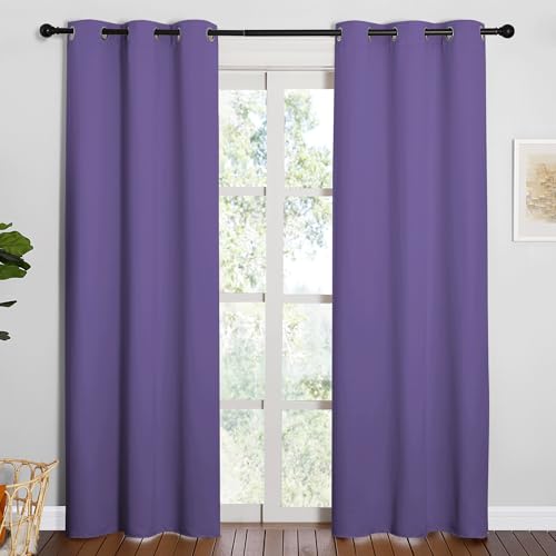 Image of NICETOWN 84 inches Blackout Curtains for Office and Theater, Thermal Insulated Solid Grommet Drapes for Living Room (Lilac Purple, 1 Pair, 42 inches Wide)