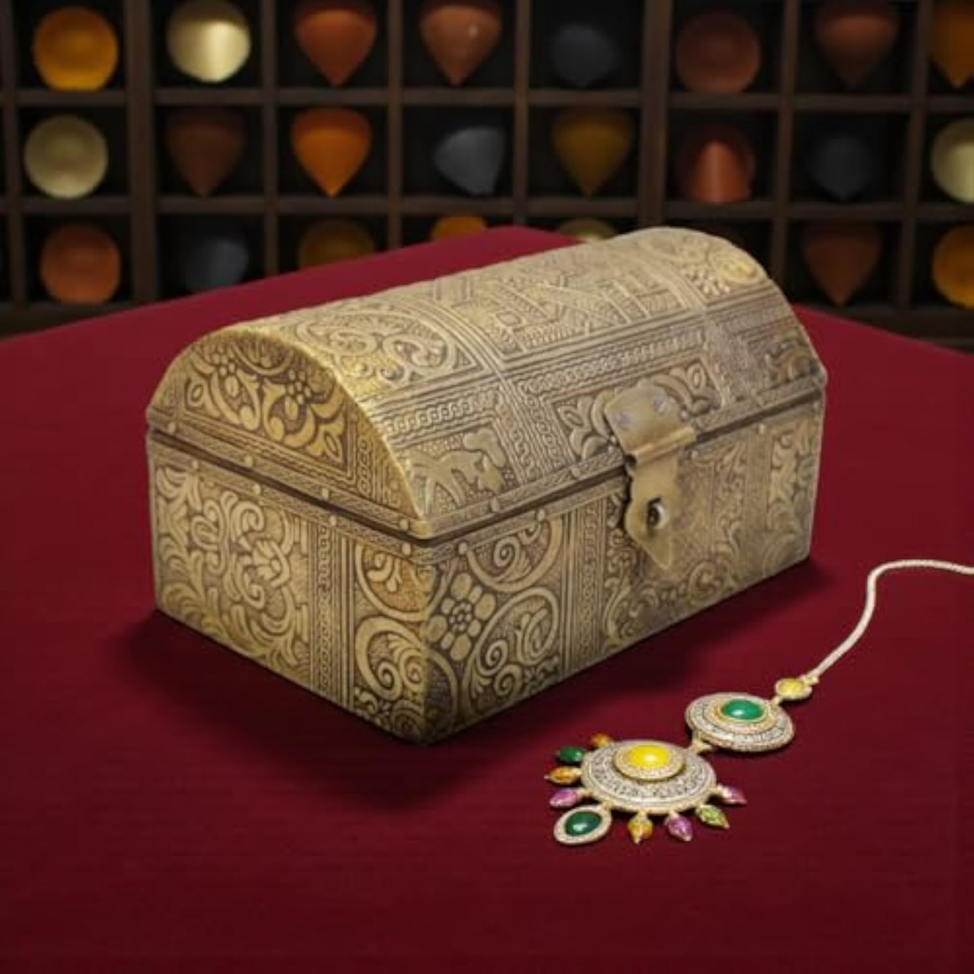 Handcrafted Antique Brass Jewellery Box, 6 Inch