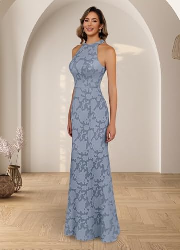 Halter Floral Mother of Bride Dress for Women Sleeveless Mermaid Long Ball Gown Lace NA1283