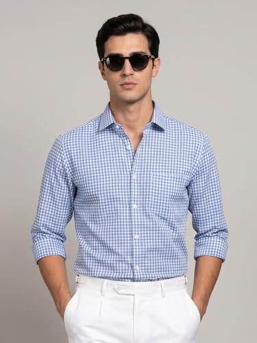 Image of Afflatus Men's Classic Gingham Check Slim Fit Button-Down Dress Shirt for Man | Long Sleeve Cotton Casual Formal Wear | Plaid Checkered Shirt for Men | Business Casual Office Wear