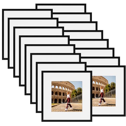 Image of Giftgarden 12x12 Picture Frame Black Set of 16, Matted to 8x8 Photo with Mat, Lightweight Square Gallery Frames for Wall Hanging Display
