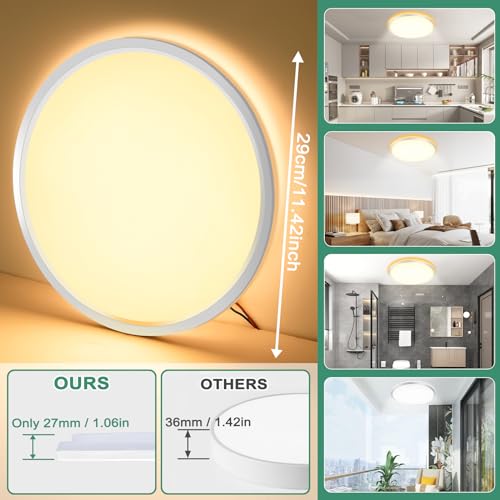 RGB LED Ceiling Light Dimmable with Remote Control，24W/3000LM Flat Circular Ceiling Lights,3000K-6500K,10 Level Brightness Adjustment,7 RGB Ceiling Lights for Bedroom,Bathroom,Living Room, Kitchen