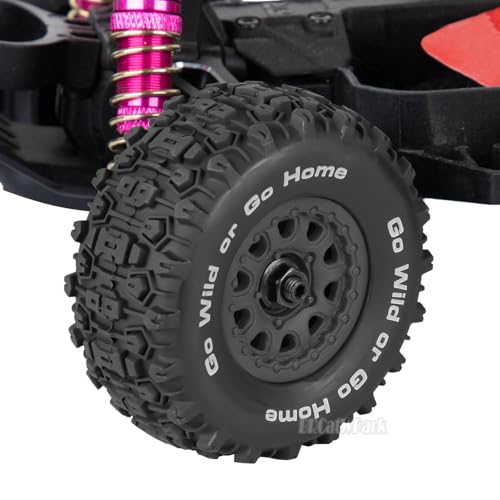 4PCS RC Wheel Tire for 1/14 Mojave Grom,BRCatWPark Hex Wheels Rims and Rubber Tire Soft Tires,RC Drift Off Road Buggy Rally Truck Wheels and Tires for 1/14 Mini Mojave Grom,Black