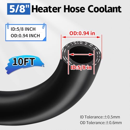 Image of Boltigen 5 /8inch Heater Hose, 10 Feet Coolant Radiator Line for Water, Antifreeze and Fuel Systems, SAE J20R3 D2, 100PSI Working Pressure (5 /8''-10FT)