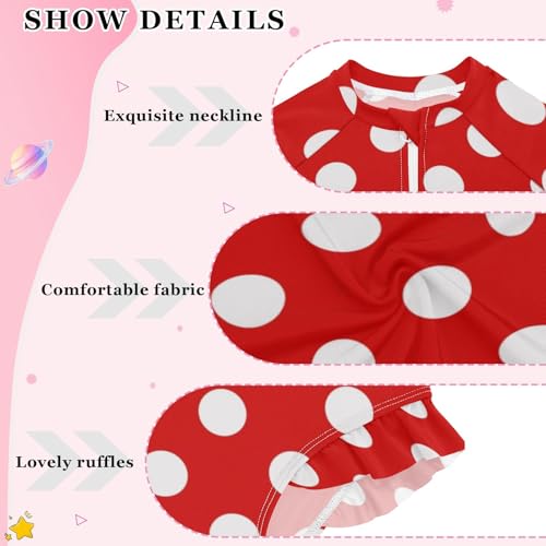 Polka Dot Red Rash Guard One Piece Girls Swimsuit Quick Dry Beach Swimwear 3T4