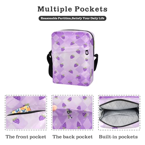 messenger bags for women cross body bag Purse Bag Adjustable Strap for School School- Purple Grape Glitter2