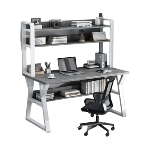 LUOGOXIデスク、パソコンデスク、収納ラック付き学習机、文房具収納、マルチカメラ、家庭用学生机、本棚の組み合わせ、組み立て簡単、家庭用多機能階層型収納スペースデスク、椅子は付属していません。 (グレー,100*50*147)