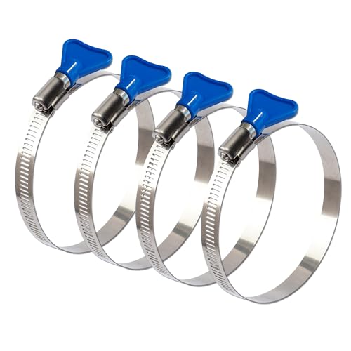 Image of ISPINNER 4pcs 2.5 Inch Key-Type 304 Stainless Steel Worm Gear Hose Clamps, Adjustable Size Range 40-64mm Clamps for Dryer Vent, Dust Collector and Automotive