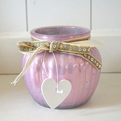 HKC Home Deco Windlicht aus Glas rund Kugelwindlicht rosa pink Herz Tischdeko Ostern Hochzeit Weihnachten Deko ca. 11cm