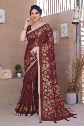 Image of MIRCHI FASHION Saree for Woman Cotton Blend Geometric Printed | Polished Professional Office Wear and Regular Daily Sari with Blouse Piece
