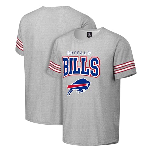 FOCO NFL Men's Officially Licensed Gray Team Color Primary Logo Arched Wordmark Performance Crewneck Short Sleeve T-Shirt - Buffalo Bills - Gray - (Large)