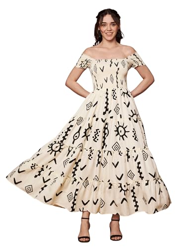 Image of ZWERLON | Dress for Women | Elegant Off-Shoulder Tiered Maxi | Short Sleeve Ruffle Detail | Casual Chic Look