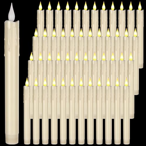 Image of Baquler 48 Pcs 8.8 inch Ivory Flameless Taper Candle LED Stick Battery Operated | Candle Sticks Bulk, No Battery, Flickering LED Candlestick, Window Wedding Halloween Christmas Decor, Plastic