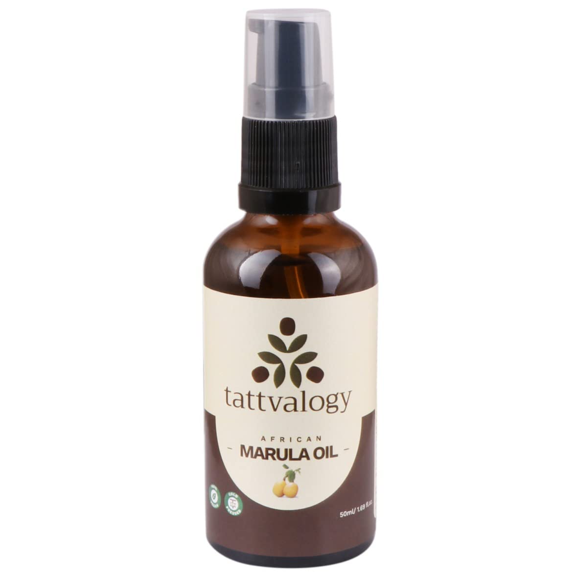 Tattvalogy African Marula Oil | Sclerocarya Birrea | 100% Natural | Undiluted Uncut & Cold Pressed Carrier Oil | For Haircare, Protecting Skin & Nourishing Dry & Frizzy Hair | In Glass Bottle - 50 ML