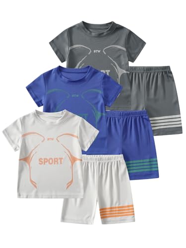 Jolyshlid Boys' Active Shorts Set 6 Pieces T-Shirt and Quick Drying Shorts Summer Activewear Sets Multicolor 9-10Y