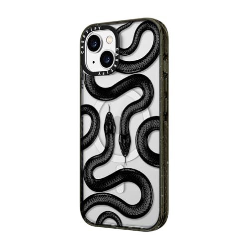Coque iPhone 14 Casetify anti-choc Magsafe Black Kingsnake motif serpent brillant