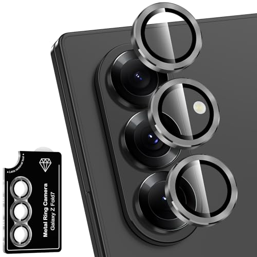 Avocase for Samsung Galaxy Z Fold 7 Camera Lens Protector Individual Metal Ring Tempered Glass Lens Cover [Strong Adsorption] Scratch Resistant Ultra-Thin HD Clear Lens Cover 1 Set-Black